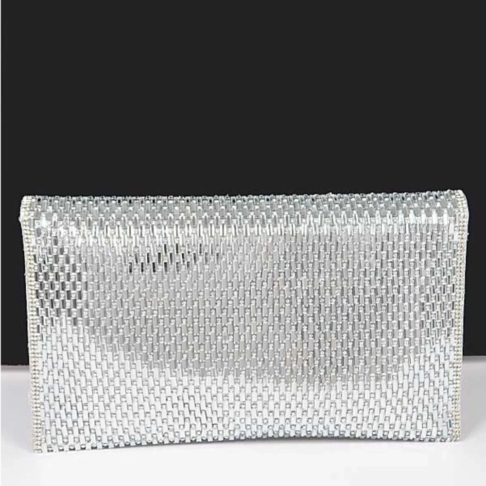 Large Silver Rhinestone Envelope Clutch Bag - Picture 4 of 6